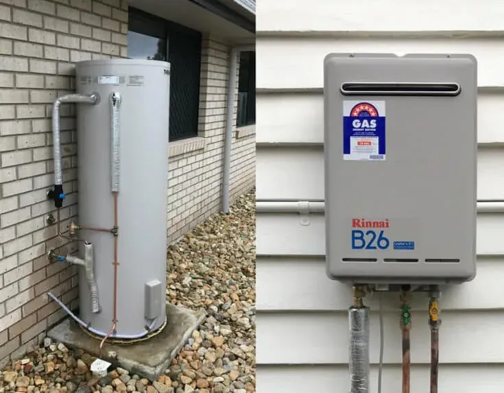 A storage hot water tank and a gas continuous flow unit side by side