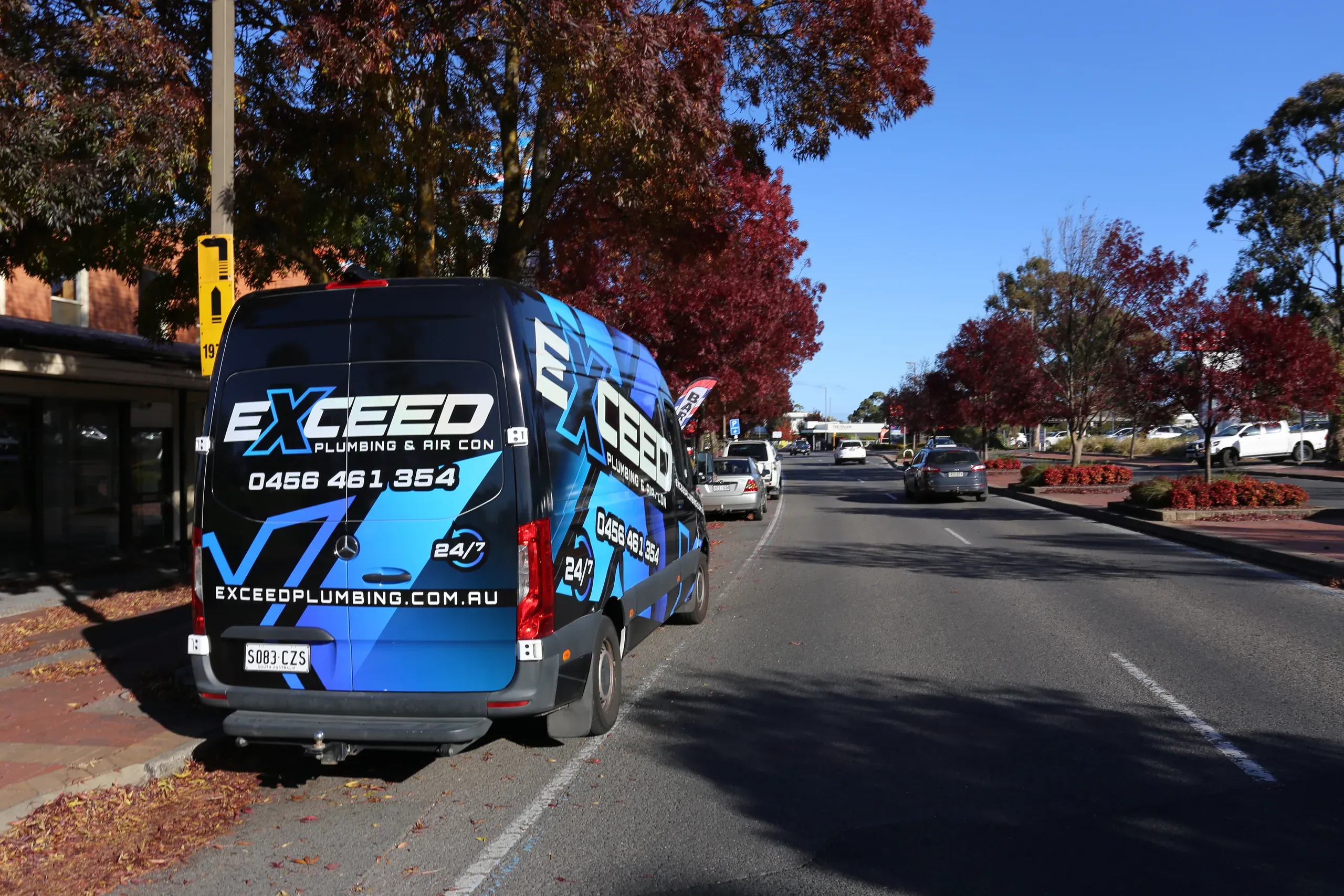 The Exceed Plumbing van parked on the main street in Blackwood