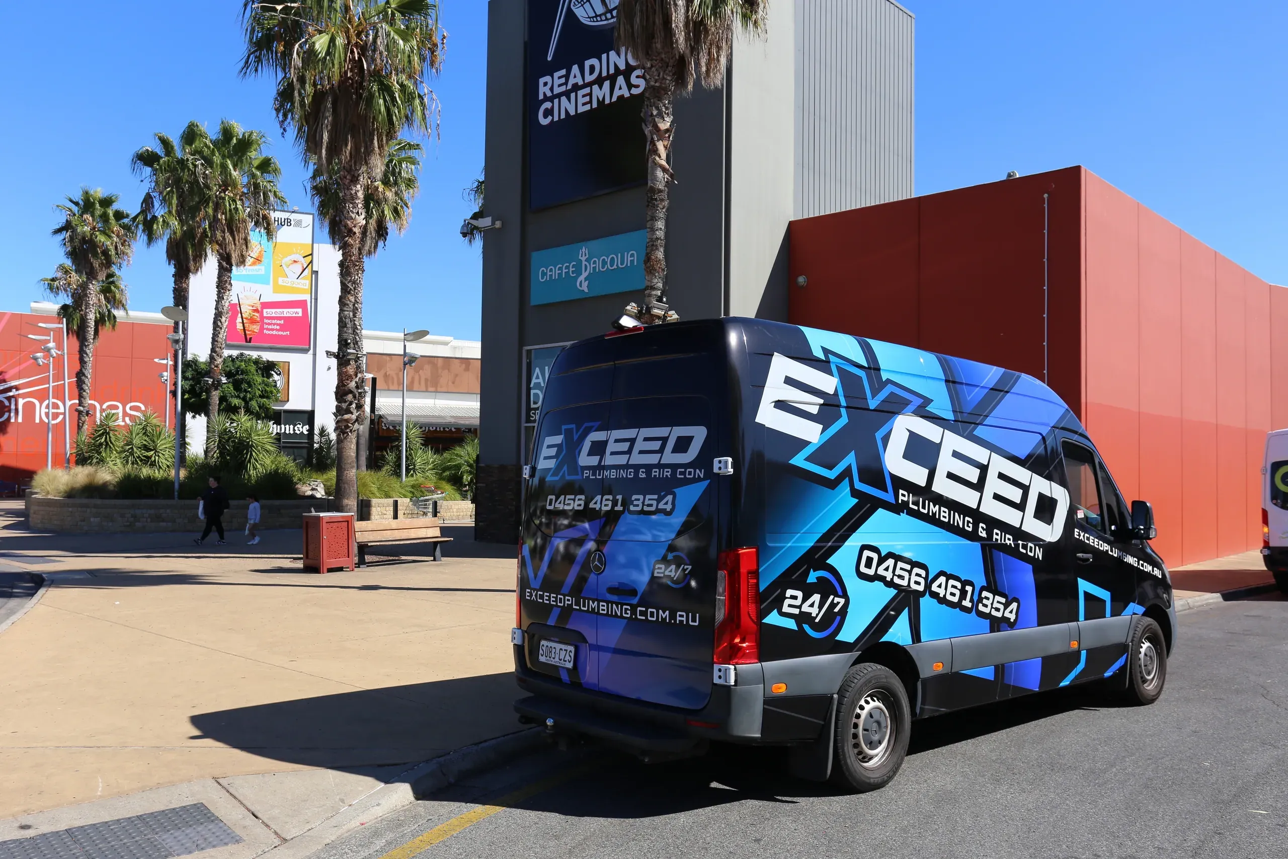 The Exceed Plumbing van outside Reading Cinemas in Elizabeth